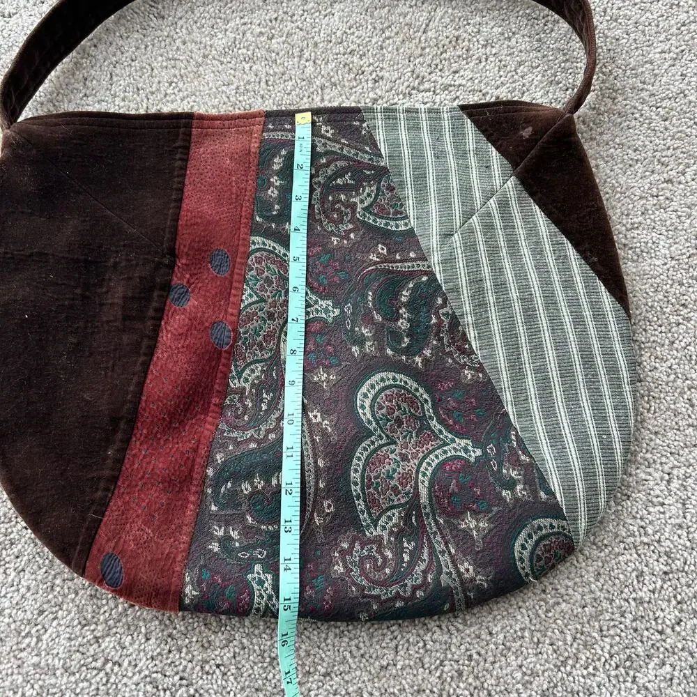 90s Vintage Oversized Hobo Shoulder Pag Purse Patchwork Boho Silk Velvet Large